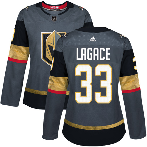 Adidas Vegas Golden Knights #33 Maxime Lagace Grey Home Authentic Women Stitched NHL Jersey->women nhl jersey->Women Jersey